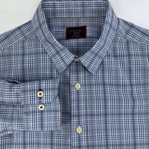 UNTUCKit Mens M Blue White Plaid Wrinkle Free Cotton Button Down L/S Shirt